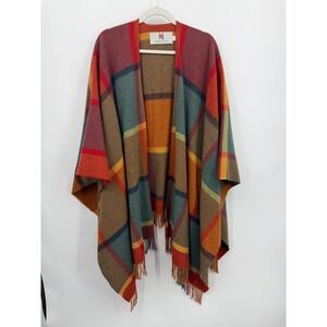 John Hanly Cape Women One Size Multicolor Plaid 100% Lambswool Made in Ireland